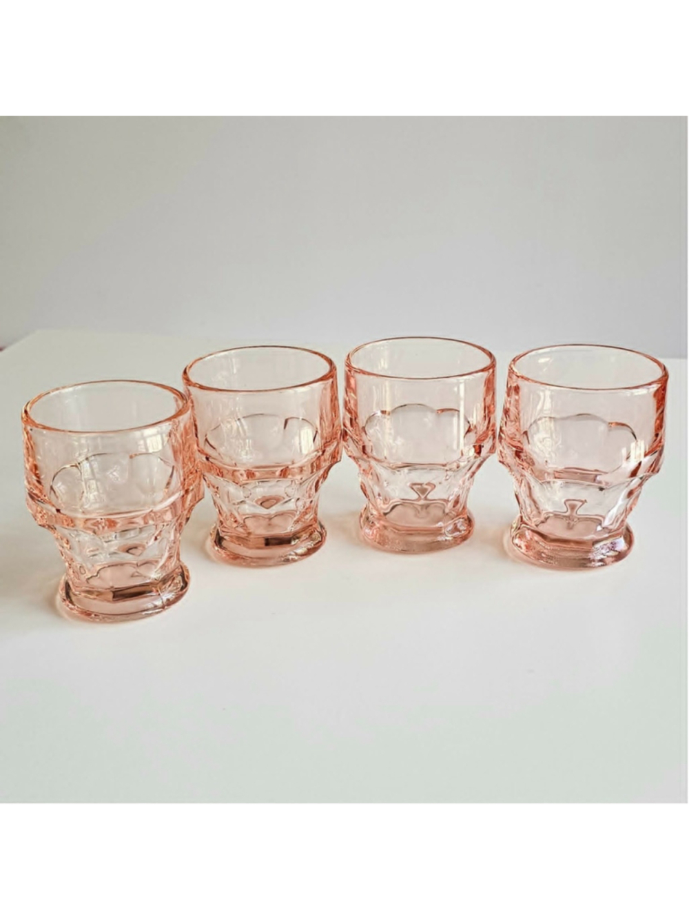 Vintage Pink Viking Glass Georgian Tumblers Retro Faceted Stacking Set of 4
